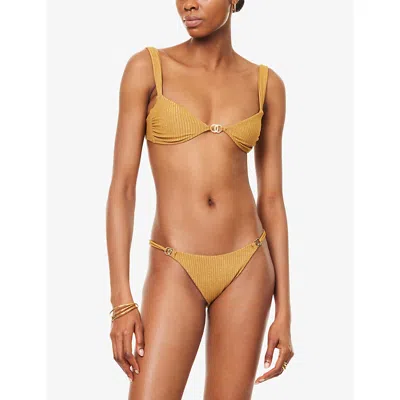Monday Swimwear Womens Gold Lurex Rib Petit Ermitage Shimmer Bikini Top