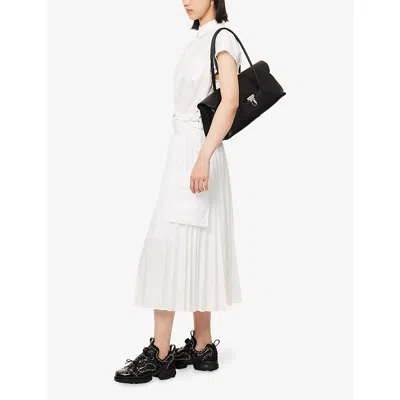 Sacai Womens Off White Pleated Wrap-front Woven Midi Skirt