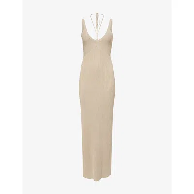 4th & Reckless Womens Beige Dion Ribbed Knitted Maxi Dress