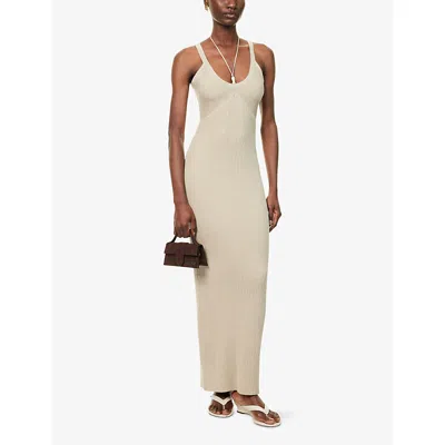 4th & Reckless Womens Beige Dion Ribbed Knitted Maxi Dress