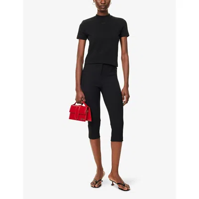 Jacquemus Womens Black Logo-patch Cropped Stretch-cotton T-shirt In Black