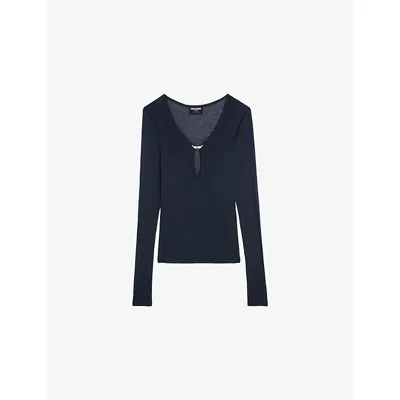 Zadig & Voltaire Womens Encre Tina Wing-embellished Long-sleeve Woven Top