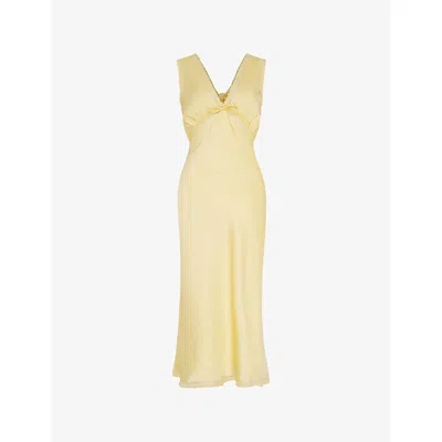 Omnes Womens Yellow Maisie V-neck Lace-trim Satin Midi Dress