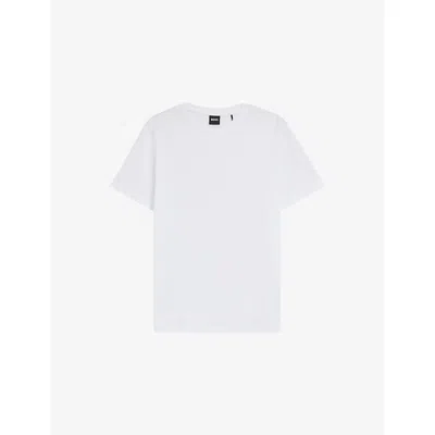 Hugo Boss Boss Mens White Crewneck Embroidered Branding Cotton-jersey T-shirt