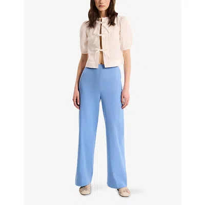 Omnes Womens Blue Tommy Wide-leg High-rise Cotton Trousers