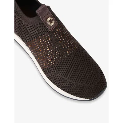 Carvela Womens Brown Janeiro 2 Crystal-embellished Knitted Low-top Trainers Eur 38/5 Uk In Brown