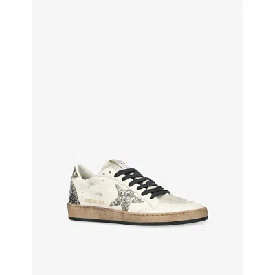 Golden Goose Ball Star Sneakers In Vintage Effect Leather And Suede With Glittered Star And Heel Tab In White