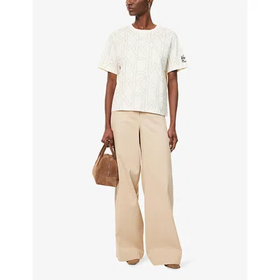 Weekend Max Mara Omens Ivory Acline Logo-print Cotton T-shirt Xl In White