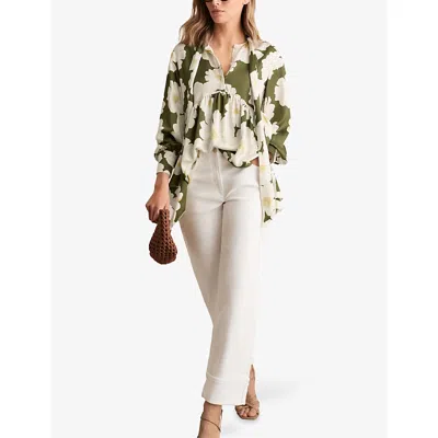 Reiss Womens Ivory Green Delilah Floral-print Woven Blouse
