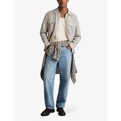 Reiss Mens Light Grey Ribona Checked Woven Overshirt