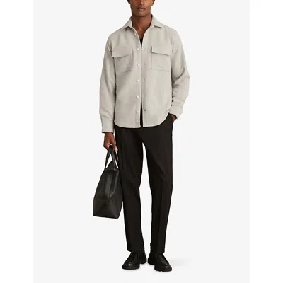 Reiss Mens Soft Grey Melange Camber Chest-pocket Cotton Overshirt Xl