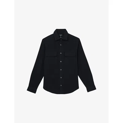 Reiss Mens Navy Camber Chest-pocket Cotton Overshirt In Black