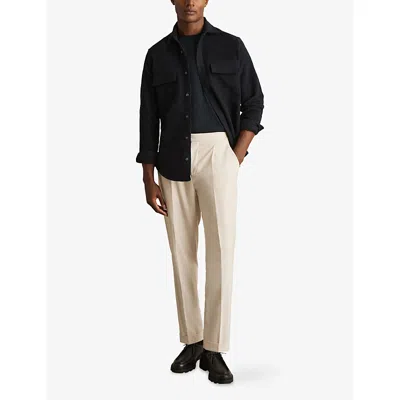 Reiss Mens Navy Camber Chest-pocket Cotton Overshirt In Black