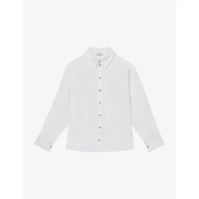 Reiss Womens White Callie Long-sleeved Cotton Oxford Shirt