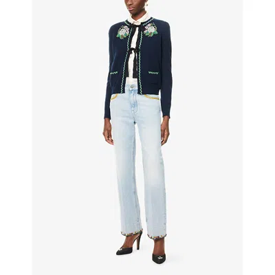 Valentino Womens Denim Blu Lav Chiaro Embroidered Straight-leg Denim Jeans In Blue