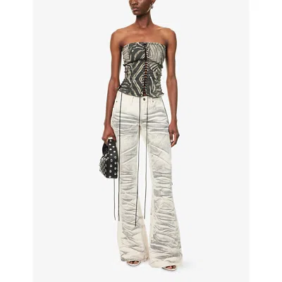 Jaded London Womens Airbrush Drift Flare-leg Cotton Denim Jeans In White