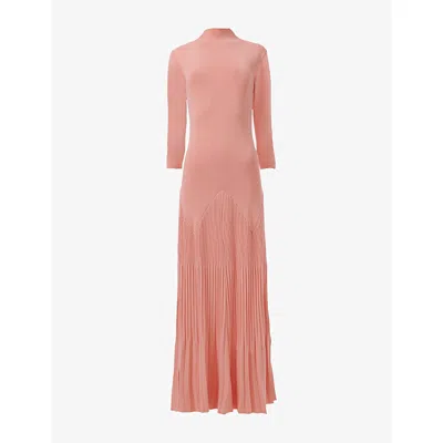 Leem Womens Pale Pink Pleated Slim-fit Knitted Maxi Dress