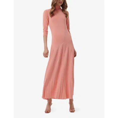 Leem Womens Pale Pink Pleated Slim-fit Knitted Maxi Dress