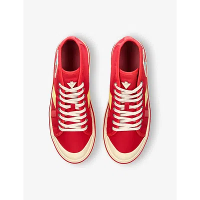 Bottega Veneta Mens Red Comb Eliot Canvas And Leather Mid-top Trainers Eur 46 / 12 Uk