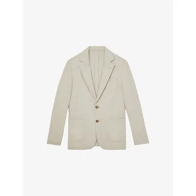 Reiss Mens Soft Grey Aphrodite Single-breasted Stretch-woven Blazer