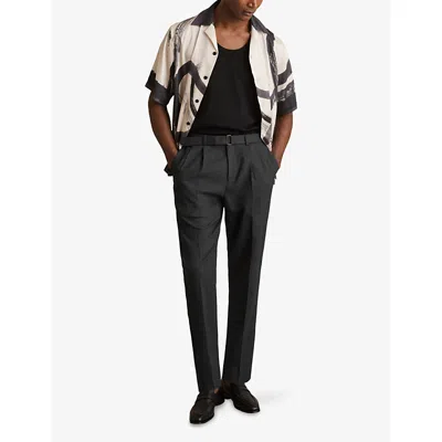 Reiss Mens Charcoal Grey Strap Belted-waist Tapered-leg Stretch Wool-blend Trousers In Gray