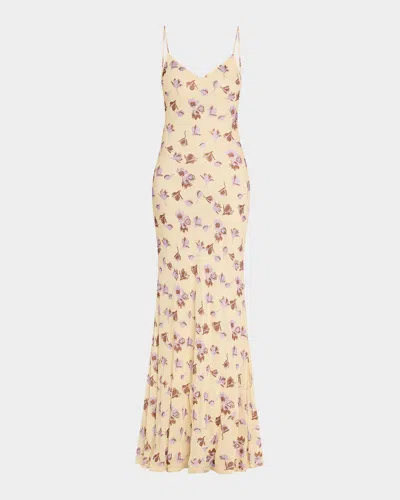 Self-portrait Self Portrait Yellow Floral Rhinestone Maxi Dress In Yellow