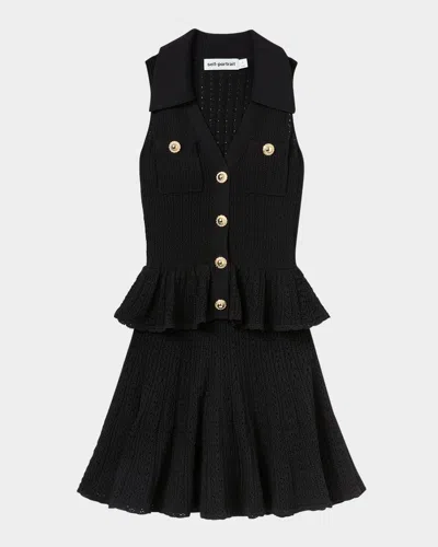 Self-portrait Pointelle-knit Sleeveless Mini Dress