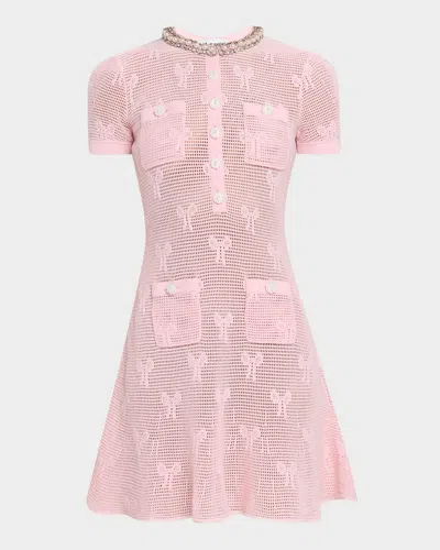 Self-portrait Self Portrait Women Pink Bow Crochet Crystal Mini Dress