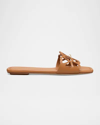 Stuart Weitzman Jasmine Leather Cutout Flat Slide Sandals