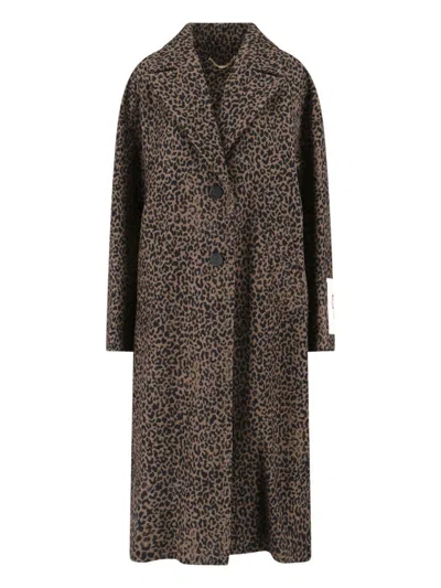 Golden Goose Single-breasted Cocoon Wool Coat With Jacquard Motif Clothing In Brown