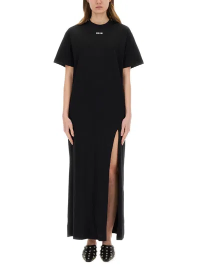 Msgm Black Printed Maxi Dress In Black