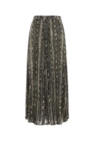 Michael Kors Snake Print Pleated Crepe Skirt With Elastic Waistband In Black