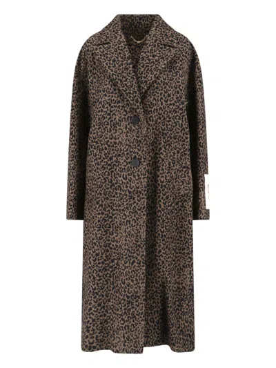 Golden Goose Single-breasted Cocoon Wool Coat With Jacquard Motif Clothing In Brown