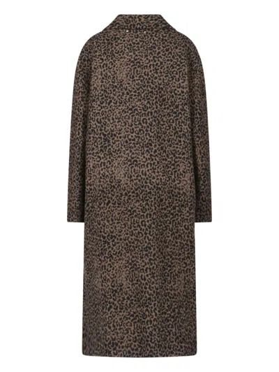 Golden Goose Single-breasted Cocoon Wool Coat With Jacquard Motif Clothing In Brown