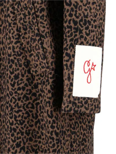 Golden Goose Single-breasted Cocoon Wool Coat With Jacquard Motif Clothing In Brown