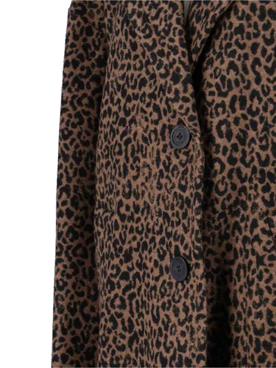 Golden Goose Single-breasted Cocoon Wool Coat With Jacquard Motif Clothing In Brown
