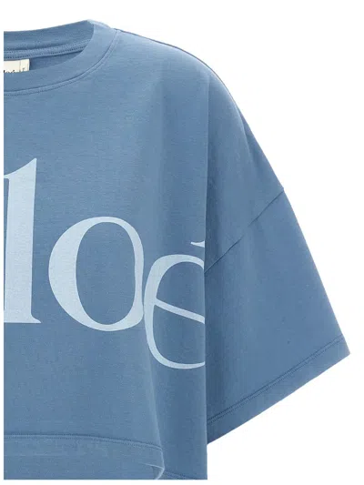 Chloé Oversize Signature Logo Crop Graphic T-shirt In Blue