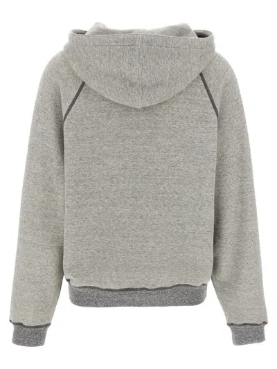 Chloé Hooded Cotton Blend Sweatshirt With Kangaroo Pocket In Gray