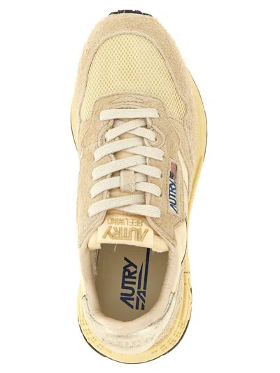 Autry Reelwind Low Sneakers In Nylon Suede And Leather Color Ecru And Platinum Shoes In Gold