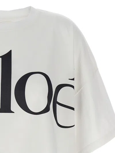 Chloé White Cropped T-shirt With Logo Lettering Print In Cotton Woman In White