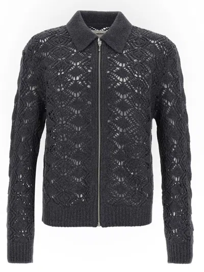 Jil Sander Openwork Wool Cardigan Sweaters And Cardigans Gray In Gray
