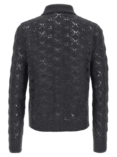 Jil Sander Openwork Wool Cardigan Sweaters And Cardigans Gray In Gray