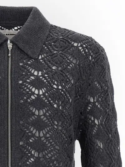 Jil Sander Openwork Wool Cardigan Sweaters And Cardigans Gray In Gray