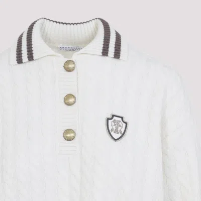Brunello Cucinelli Sport Club Pullover With White Cashmere In White