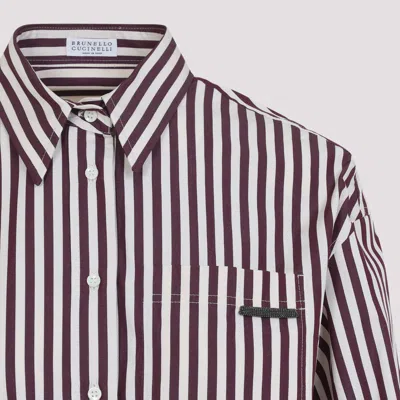Brunello Cucinelli Logo Striped Long-sleeved Shirt In White