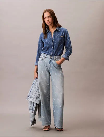 Calvin Klein Jeans Est.1978 Calvin Klein Women's Monogram Logo Print Denim Button-down Shirt