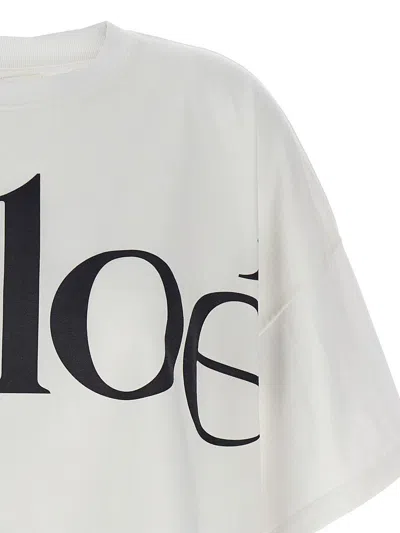 Chloé White Cropped T-shirt With Logo Lettering Print In Cotton Woman In White