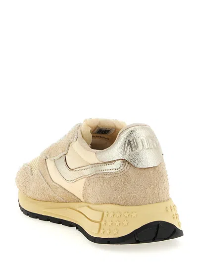 Autry Reelwind Low Sneakers In Nylon Suede And Leather Color Ecru And Platinum Shoes In Gold