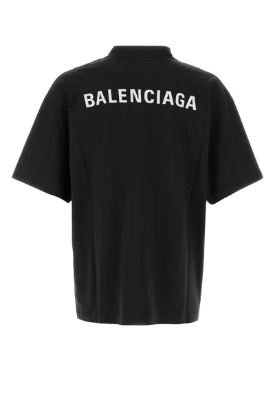 Balenciaga Men Black Crewneck T-shirt With Logo Lettering On The Front And Logo Patch On The Sleeve  In Black