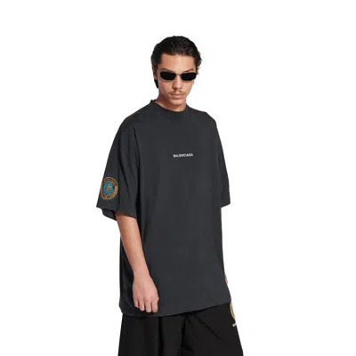 Balenciaga T-shirt Oversize In Cotone Ardesia  Uomo In Black
